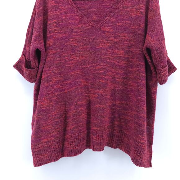 Torrid Boho Chic Vibrant Marled Maroon V-Neck Cuffed Short-Sleeve Sweater 14/16 - Picture 3 of 10